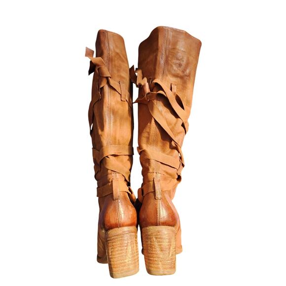 A.S.98 Chestnut Soft Leather Round Toe Wrap Strappy Western Bexley Boots Sz 41 - Picture 8 of 9